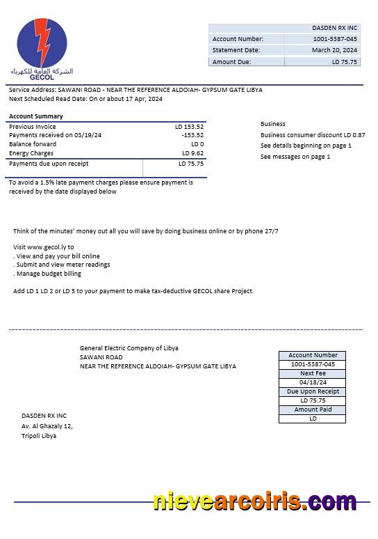 Libya General Electric Company electricity business utility bill